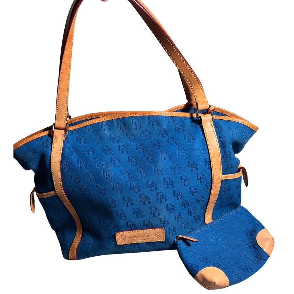 Dooney & Bourke Y2K Blue Monogram‎ Fabric Tote Shoulder Bag with Matching Pouch